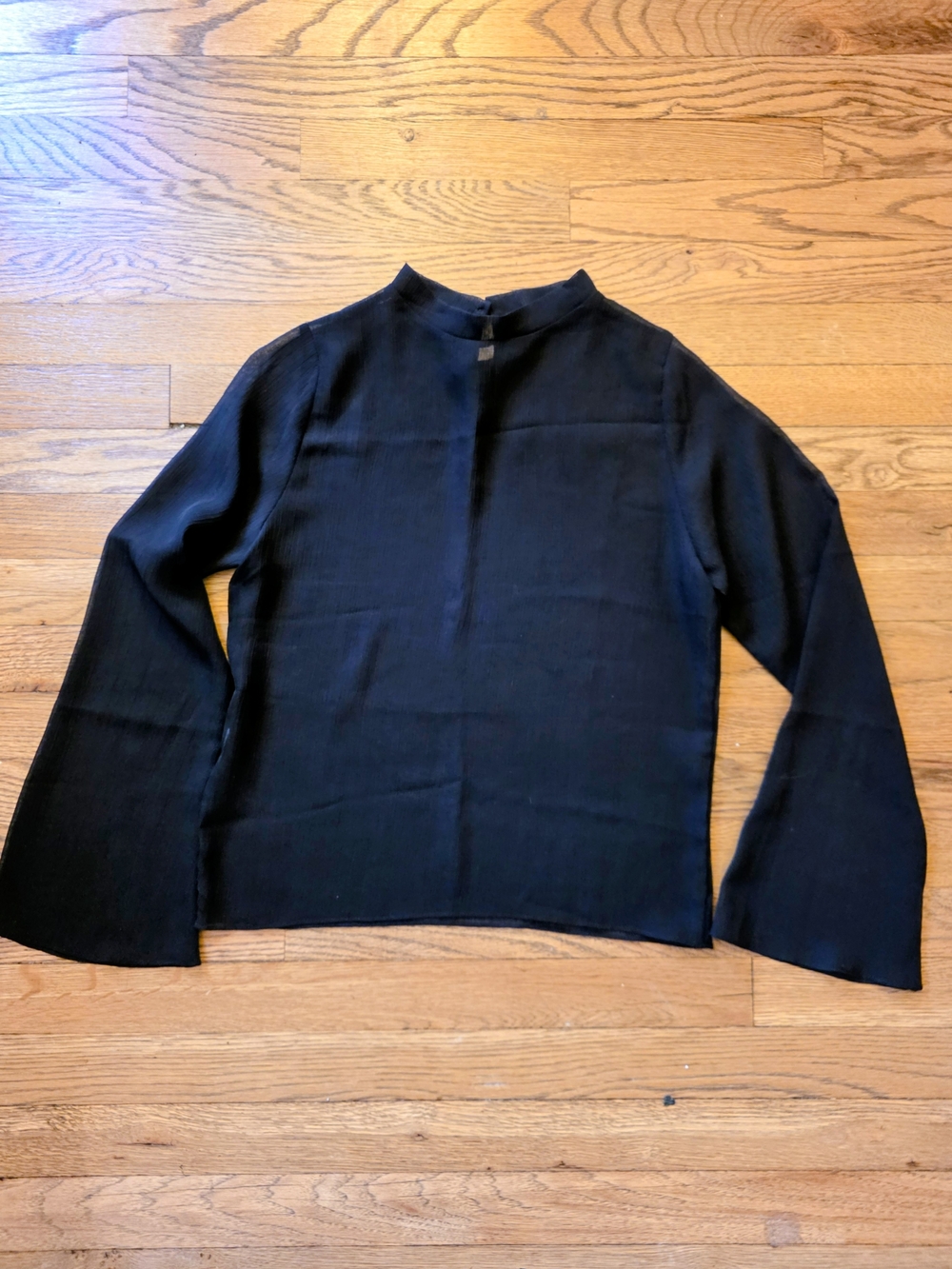 Black Long-Sleeve Mock Neck Sheer Women’s Top